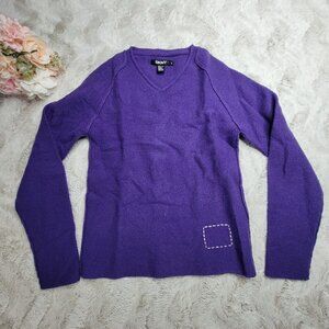 Vintage DKNY Shrunk 100% Lambswool Purple Slight V Neck Sweater Size S